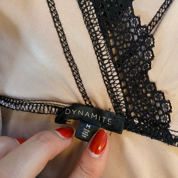 Dynamite V Neck Lace Detail Bodycon Bodysuit - Picture 5 of 5